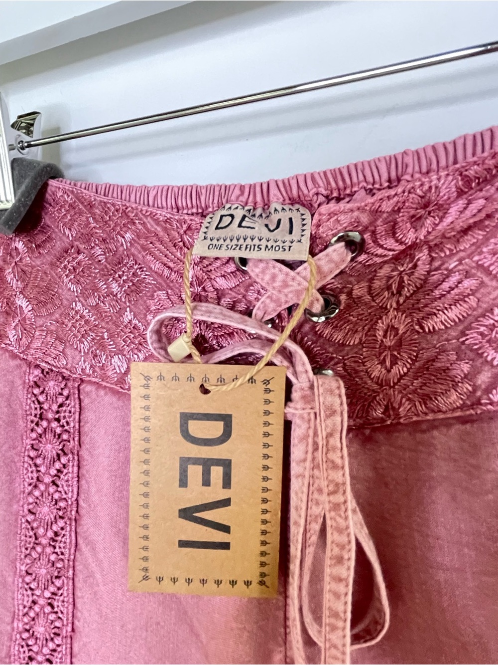 Bohemian | Devi Wide Leg Embroidered Palazzo Pants | Mauve Pink Lace-Trim Corset - Picture 11 of 16